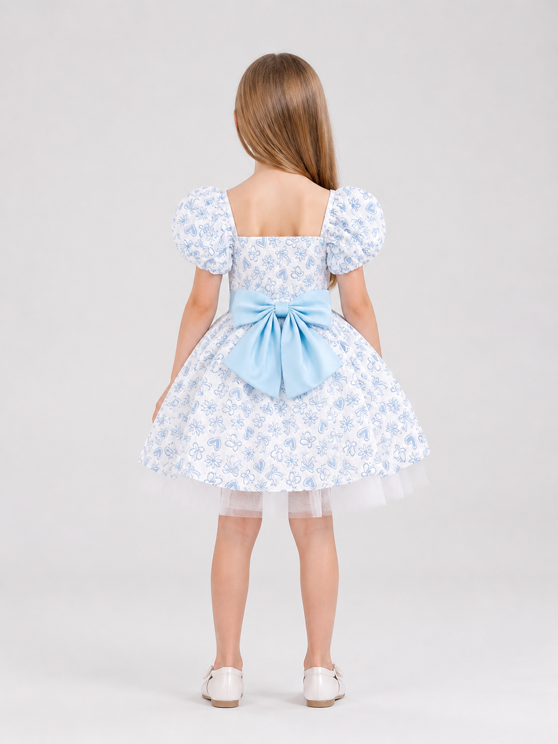 Girls’ Princess Party Dress with Bow and Tulle back view