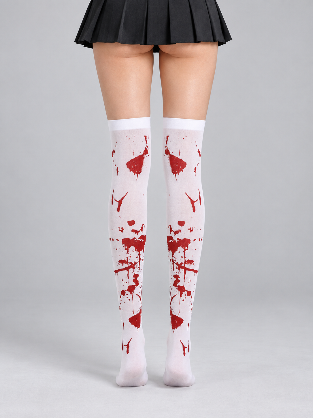 White Knee-High Socks with Blood Print