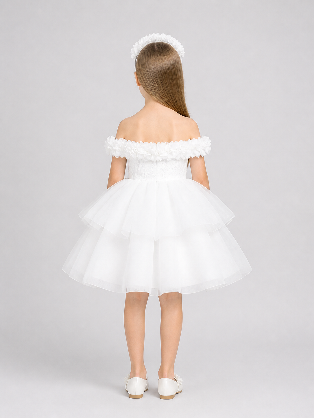 Princess Dress with Lace Bodice and Full Skirt back view