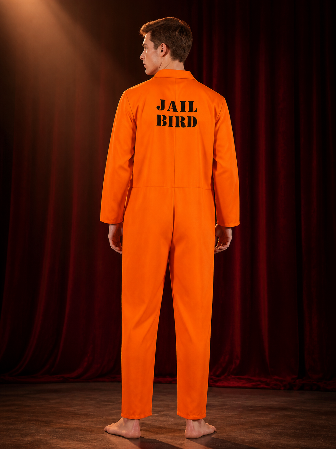 Orange Prisoner Jumpsuit Costume, Zip-Front Long-Sleeve Jailbird Cosplay Outfit