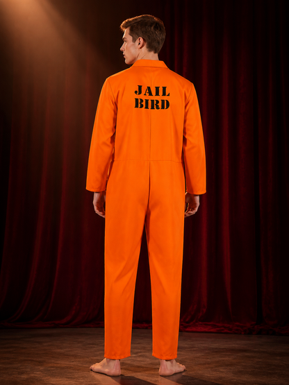 Orange Prisoner Jumpsuit Costume, Zip-Front Long-Sleeve Jailbird Cosplay Outfit