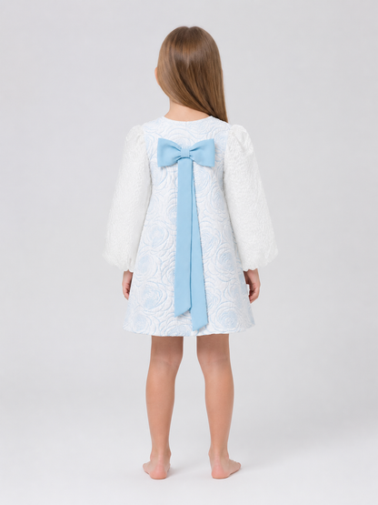 Children’s Dress with Bow, Full Skirt, Long Sleeves back view