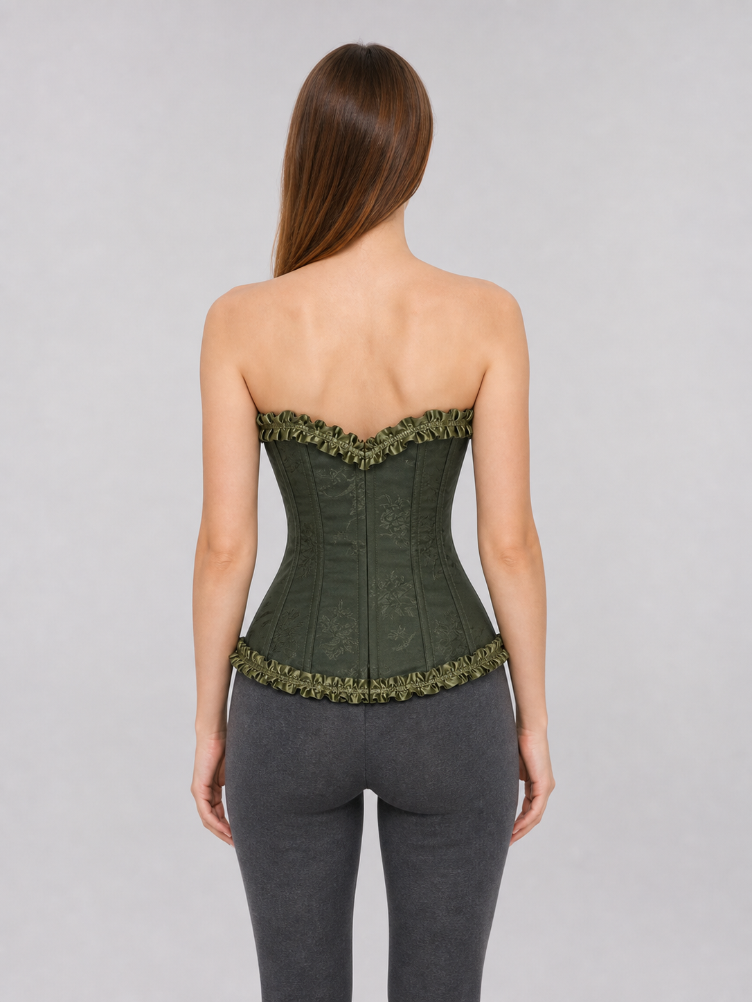 Gothic-style corset top with ruffles