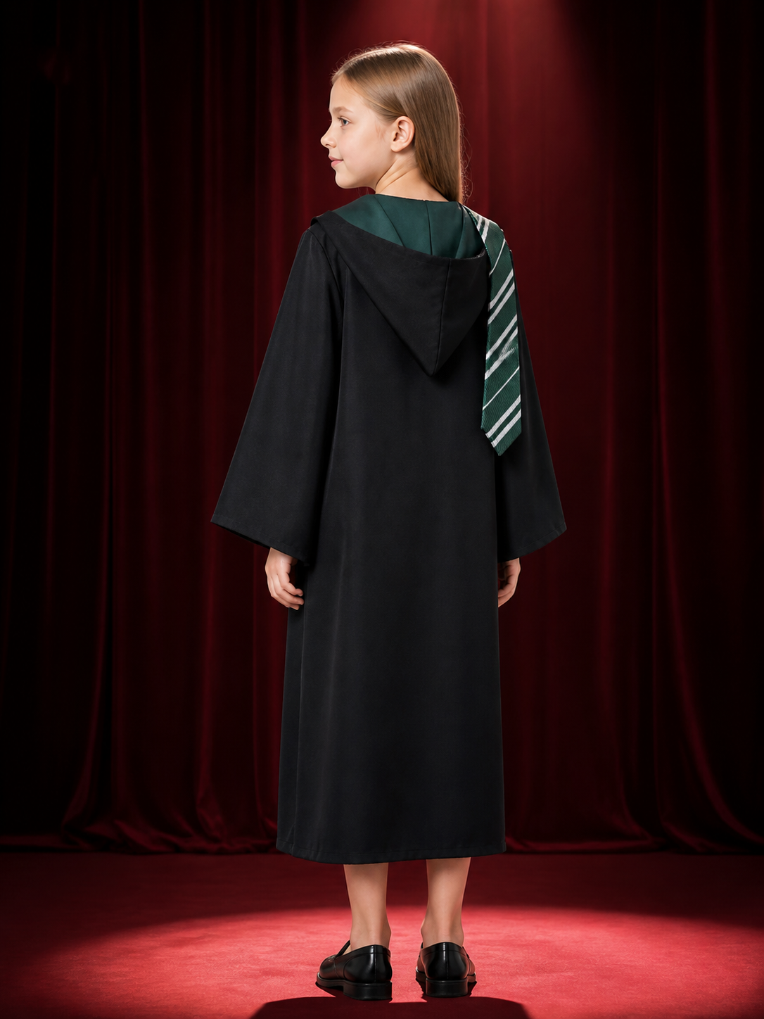 Unisex Wizard Robe Costume Set with Tie, Green White Striped Halloween Outfit