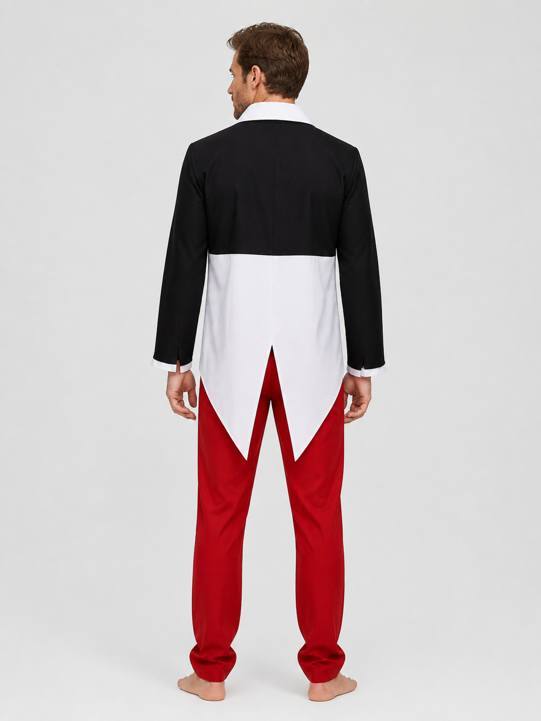 Iori Yagami Cosplay Costume, Black-and-White Top, Red Pants back view