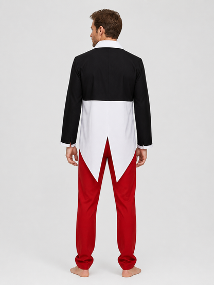 Iori Yagami Cosplay Costume, Black-and-White Top, Red Pants back view