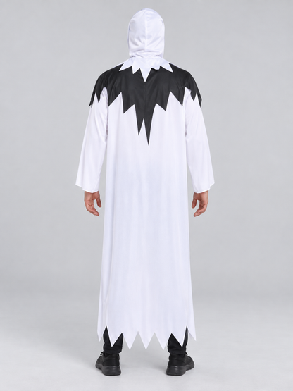 White Carnival Costume with Skull and Black Trim back view