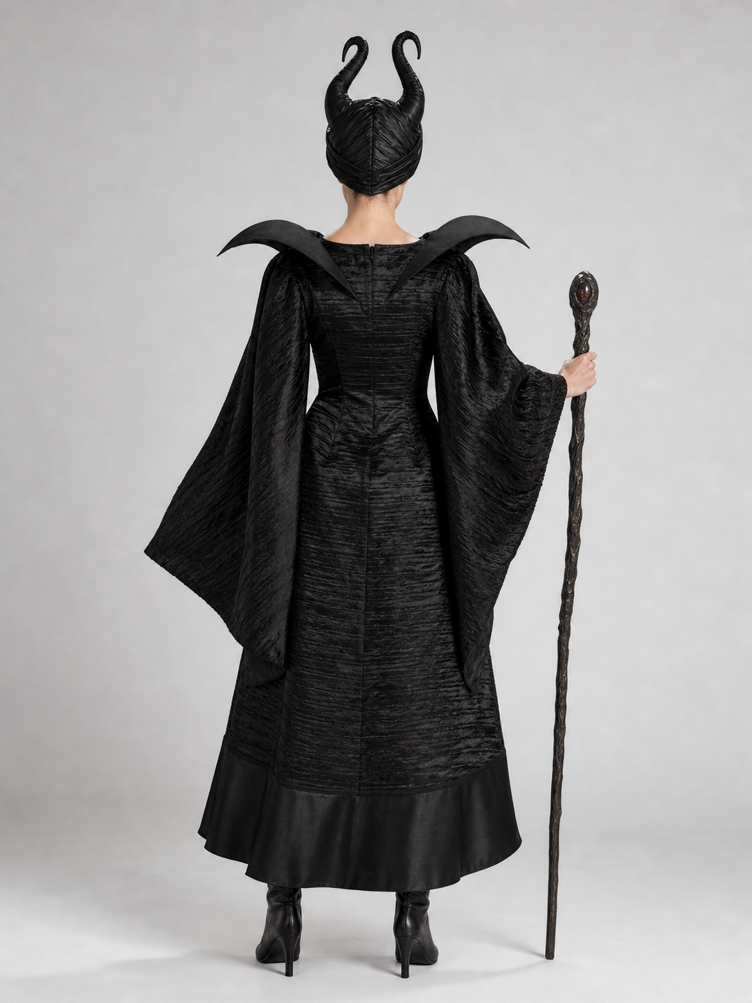 Black demon costume with horned headpiece