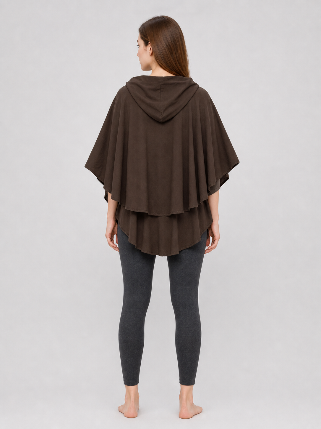 Women's Hooded Wanderer Cloak Costume with Layered Hem, Shoulder Draped Pleats