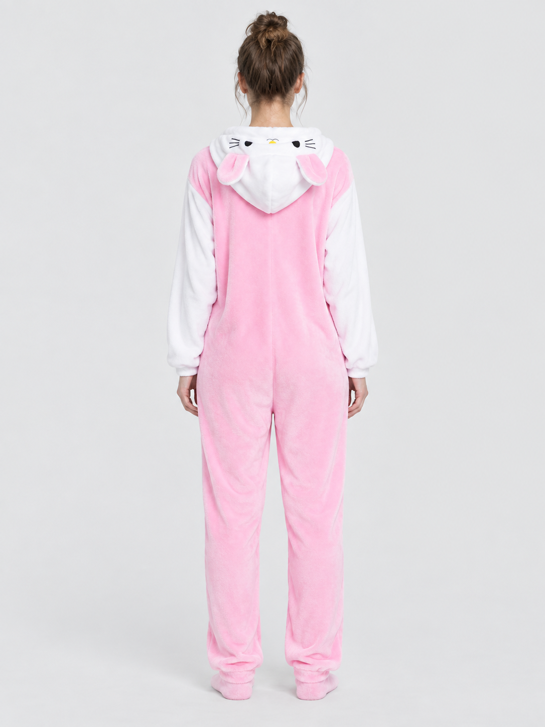 Pink Fleece Hooded Pajama Jumpsuit with Ears