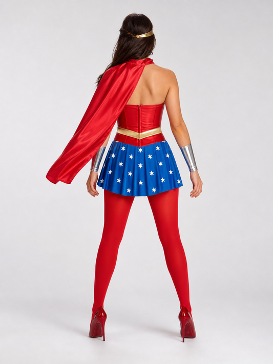 Superhero cosplay costume with cape and accessories