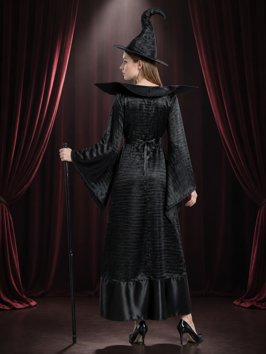 Witch Costume with Long Dress and Hat for Halloween back view