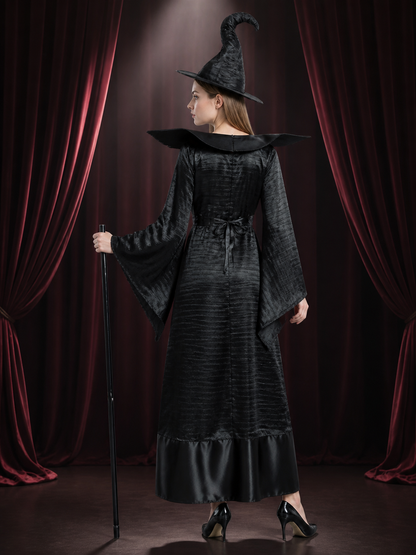 Witch Costume with Long Dress and Hat for Halloween back view