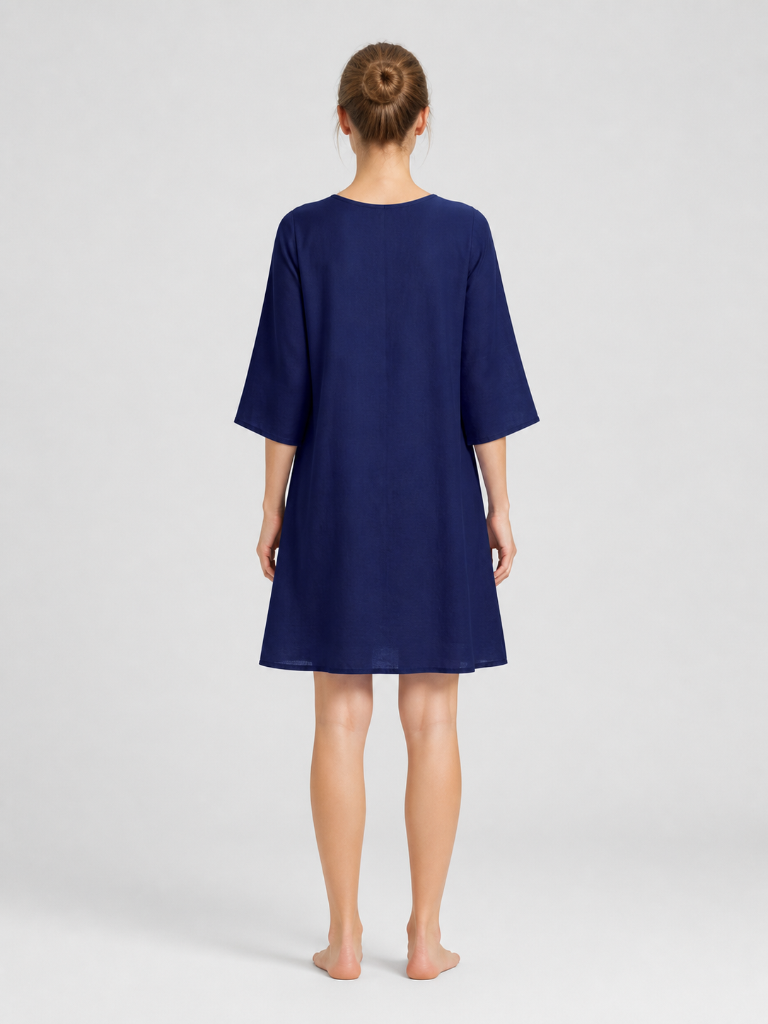 Blue Loose A-Line Dress with Wide Sleeves back view