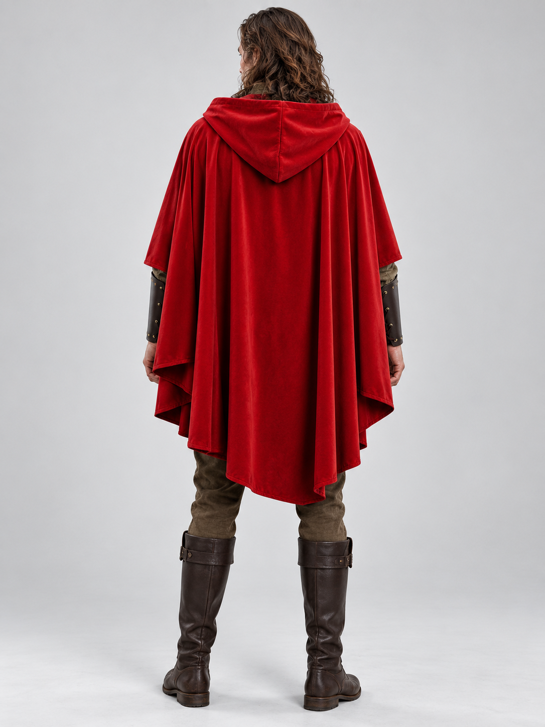 Medieval Costume with a Red Cape, Hood, and Belt