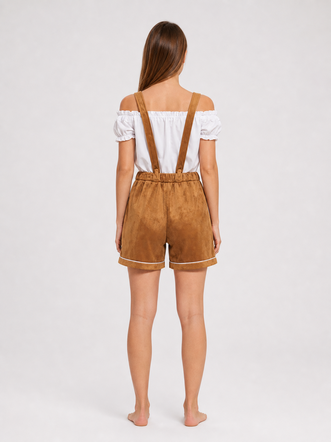 Brown Bavarian-Style Stage Costume with Embroidery back view