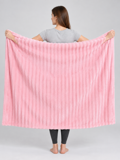 Pink Fleece Blanket with Lengthwise Waves