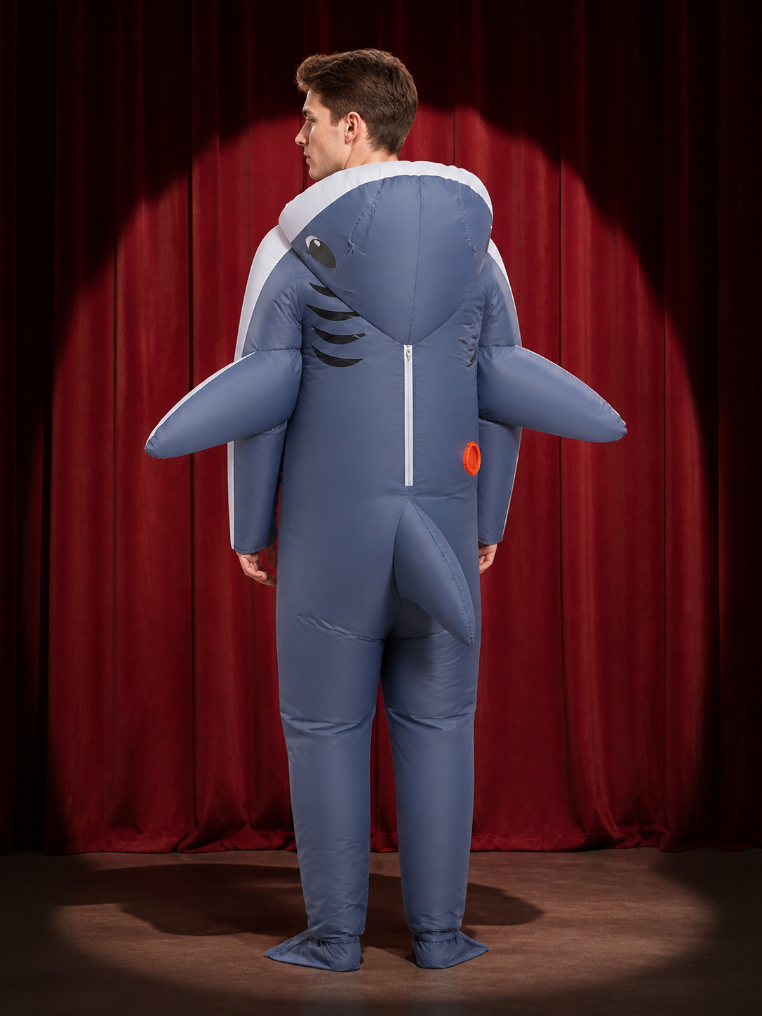 Shark Inflatable Jumpsuit Costume, Full-Body Halloween Performance Outfit back view