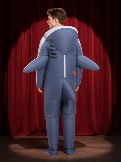 Shark Inflatable Jumpsuit Costume, Full-Body Halloween Performance Outfit back view