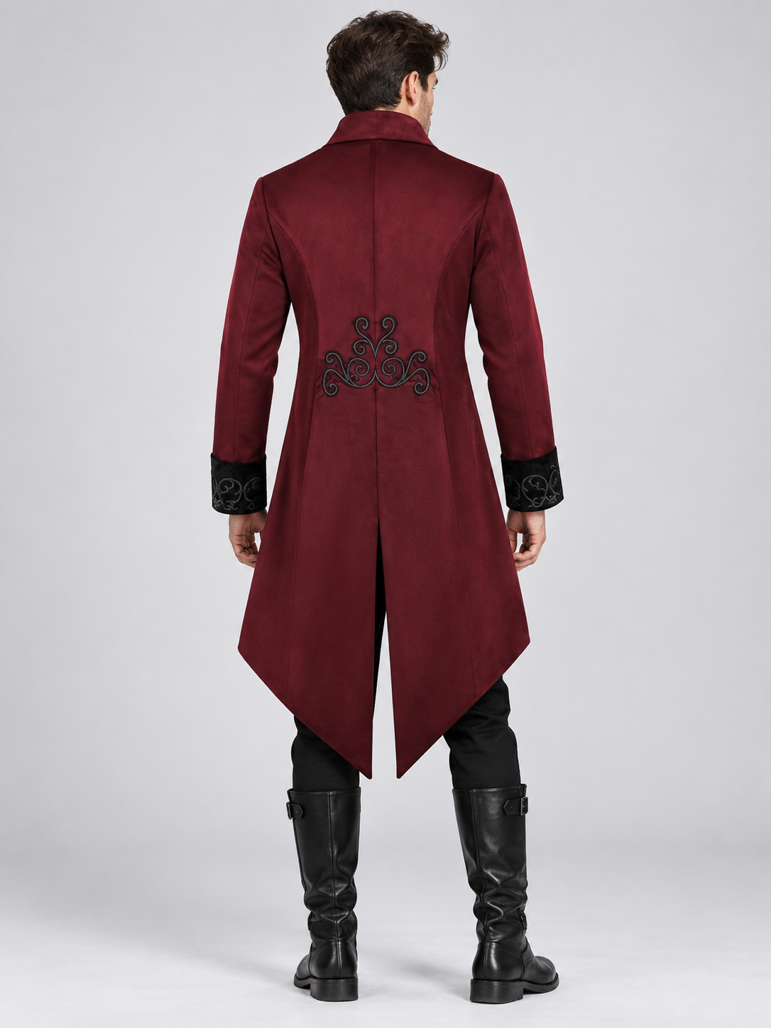 Burgundy Vampire Carnival Tailcoat with Black Embroidery