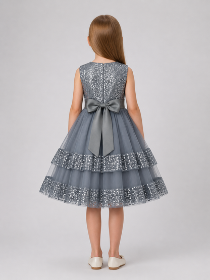 Girls’ Princess Dress with Sequins and a Layered Skirt back view