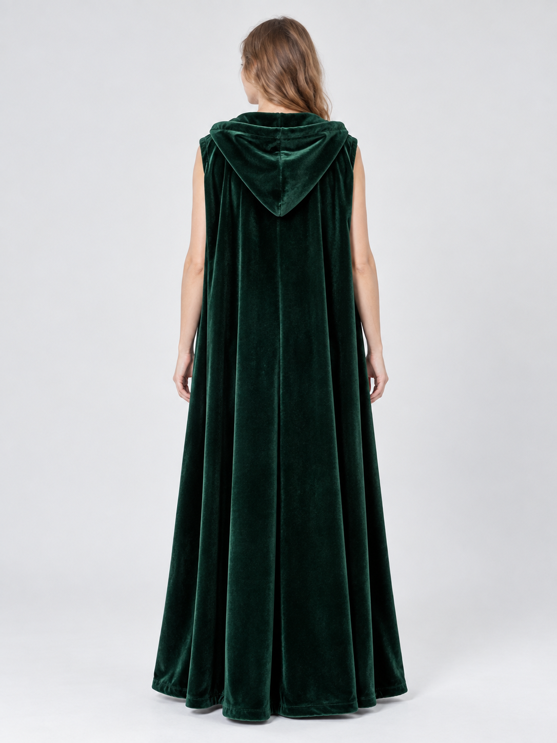 Hooded Cape Cloak in Dark Green Velvet