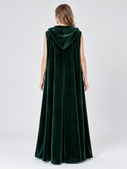 Hooded Cape Cloak in Dark Green Velvet