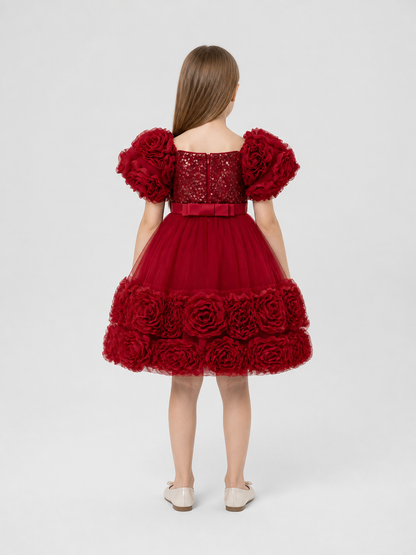 Festive Sequin Princess Dress with a Full Skirt back view