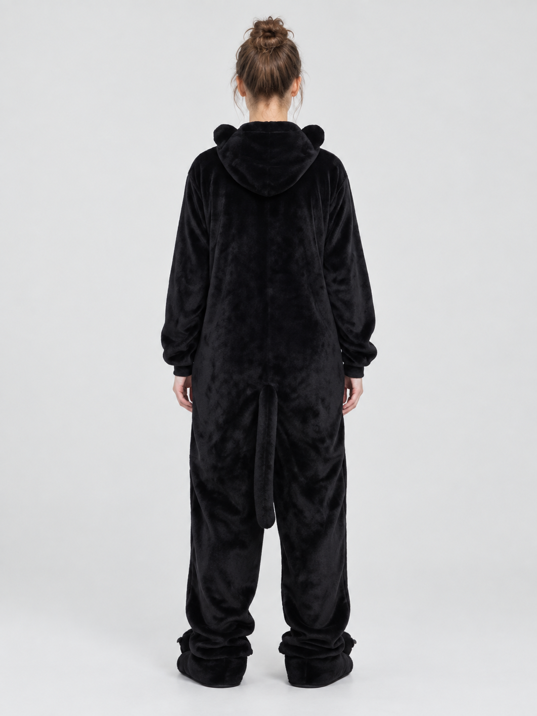 Black Flannel Cat Hooded Kigurumi Pajama