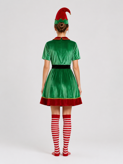 Christmas Elf Costume: Dress, Hat, Belt, and Socks