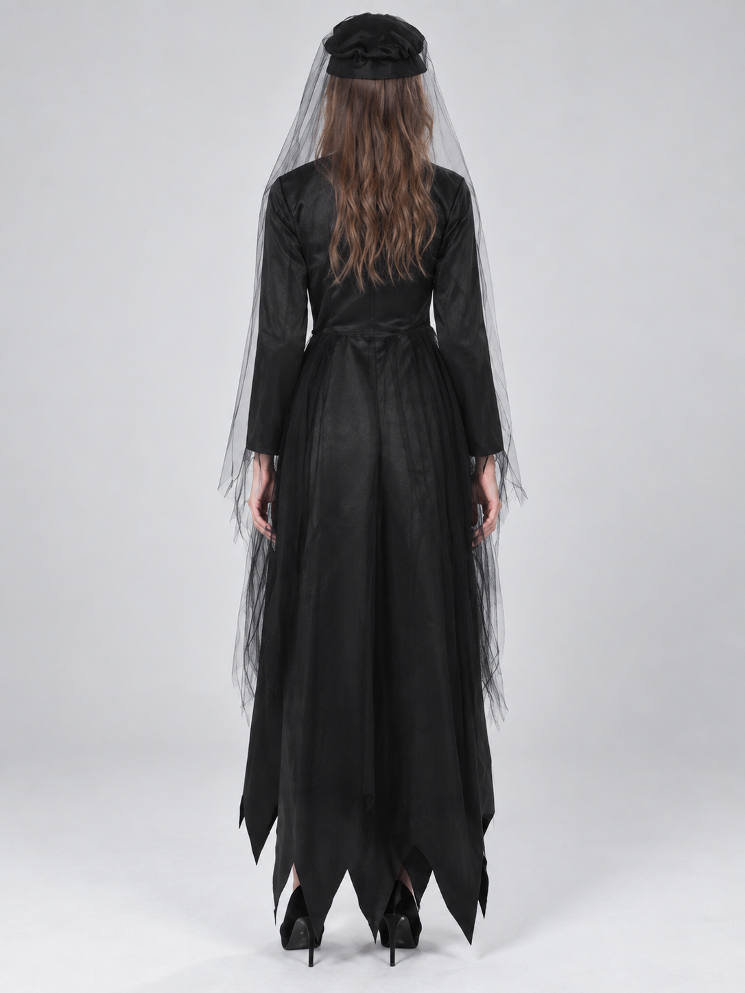 Vampire Costume: Black Dress, Hat, and Veil