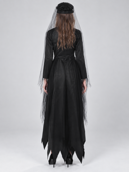 Vampire Costume: Black Dress, Hat, and Veil