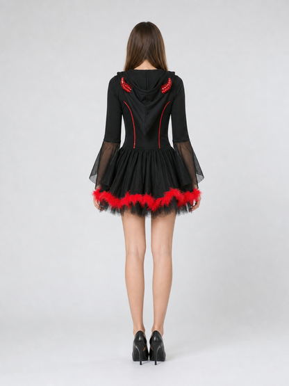 Vampire cosplay costume with lace-up detailing and a full skirt back view