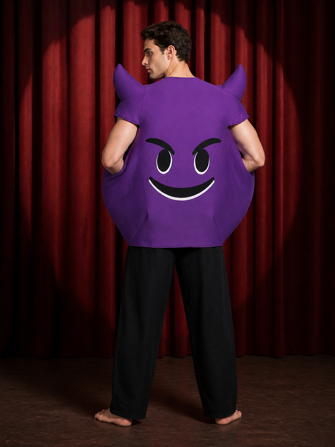 Inflatable Purple Eggplant Costume with Cartoon Face, Halloween Party Outfit back view