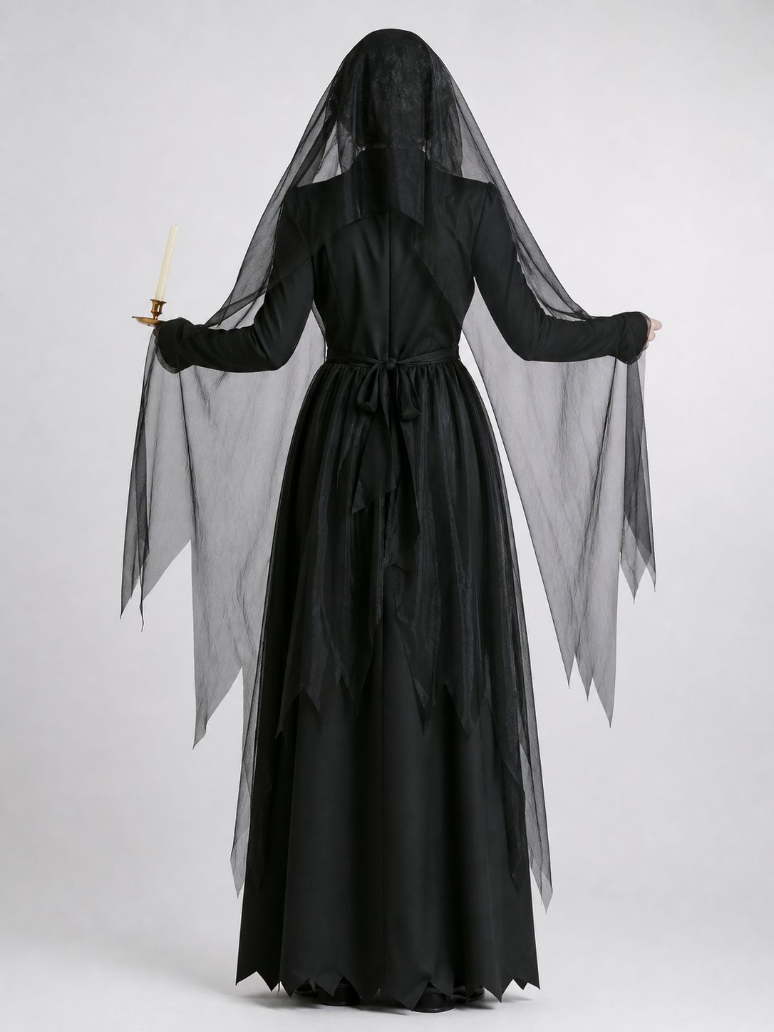Gothic Hooded Dress with Torn Draped Panels