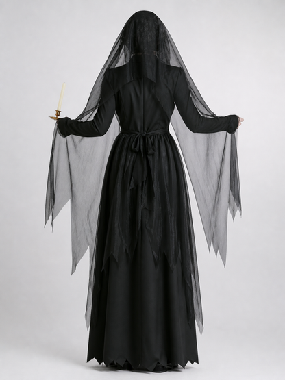 Gothic Hooded Dress with Torn Draped Panels