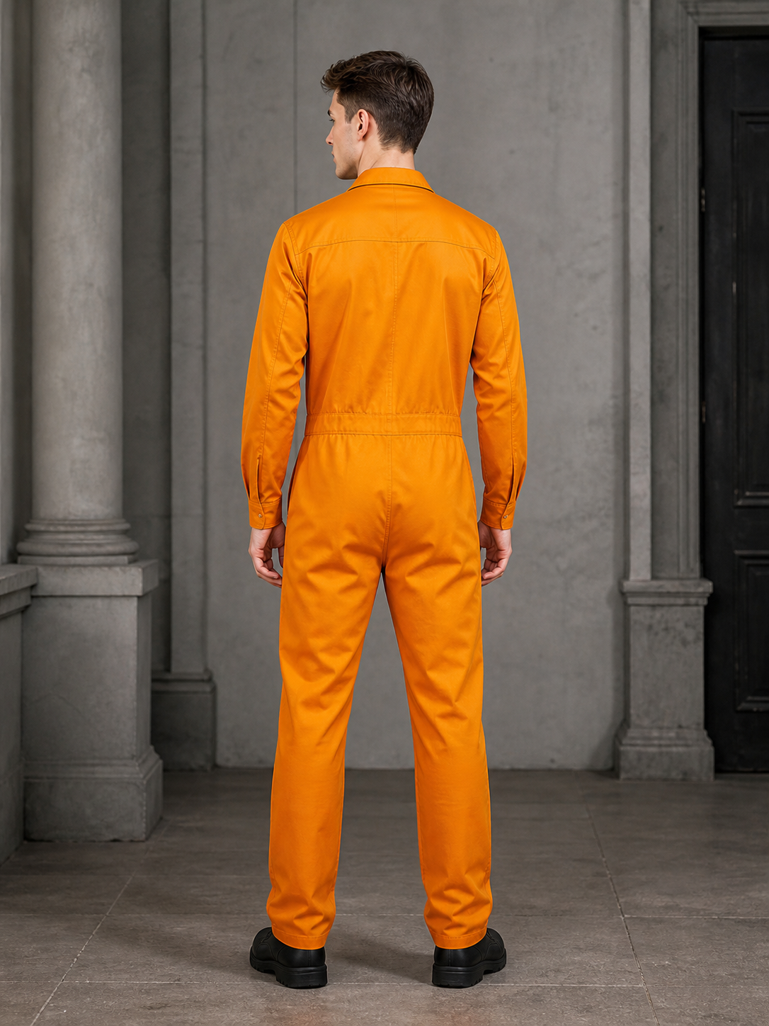 Orange Long-Sleeve Utility Jumpsuit