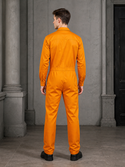 Orange Long-Sleeve Utility Jumpsuit