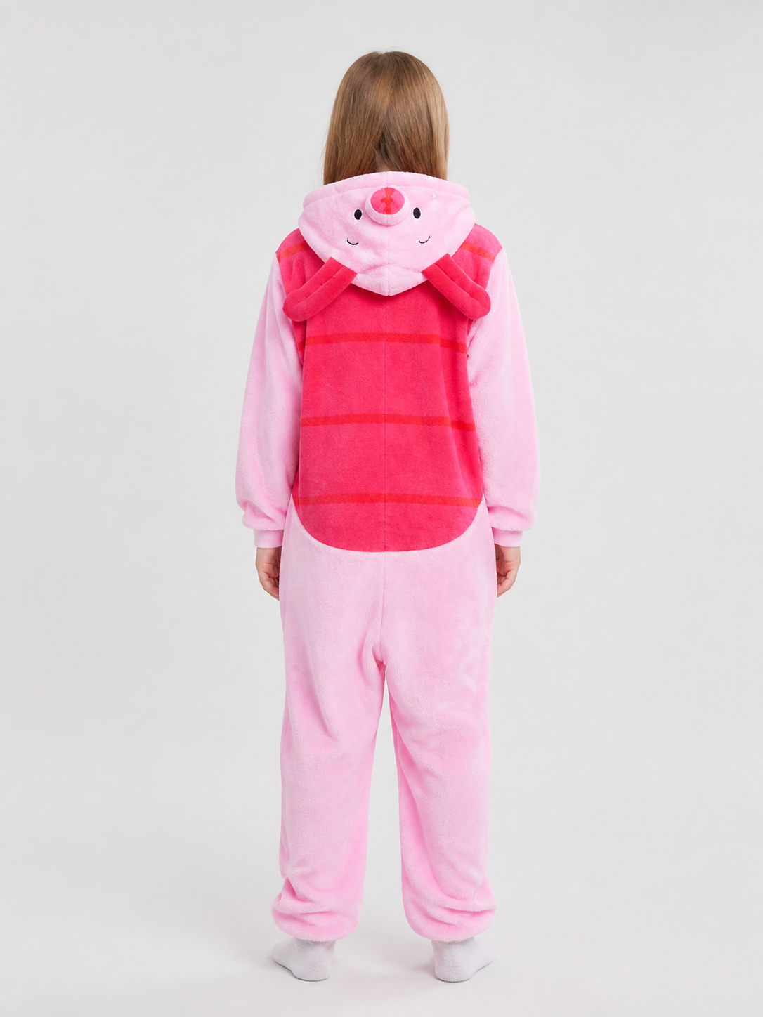 Flannel Pig Pajama Jumpsuit with Hood back view
