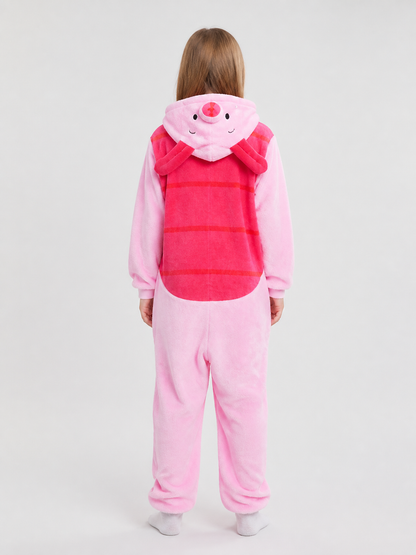 Flannel Pig Pajama Jumpsuit with Hood back view