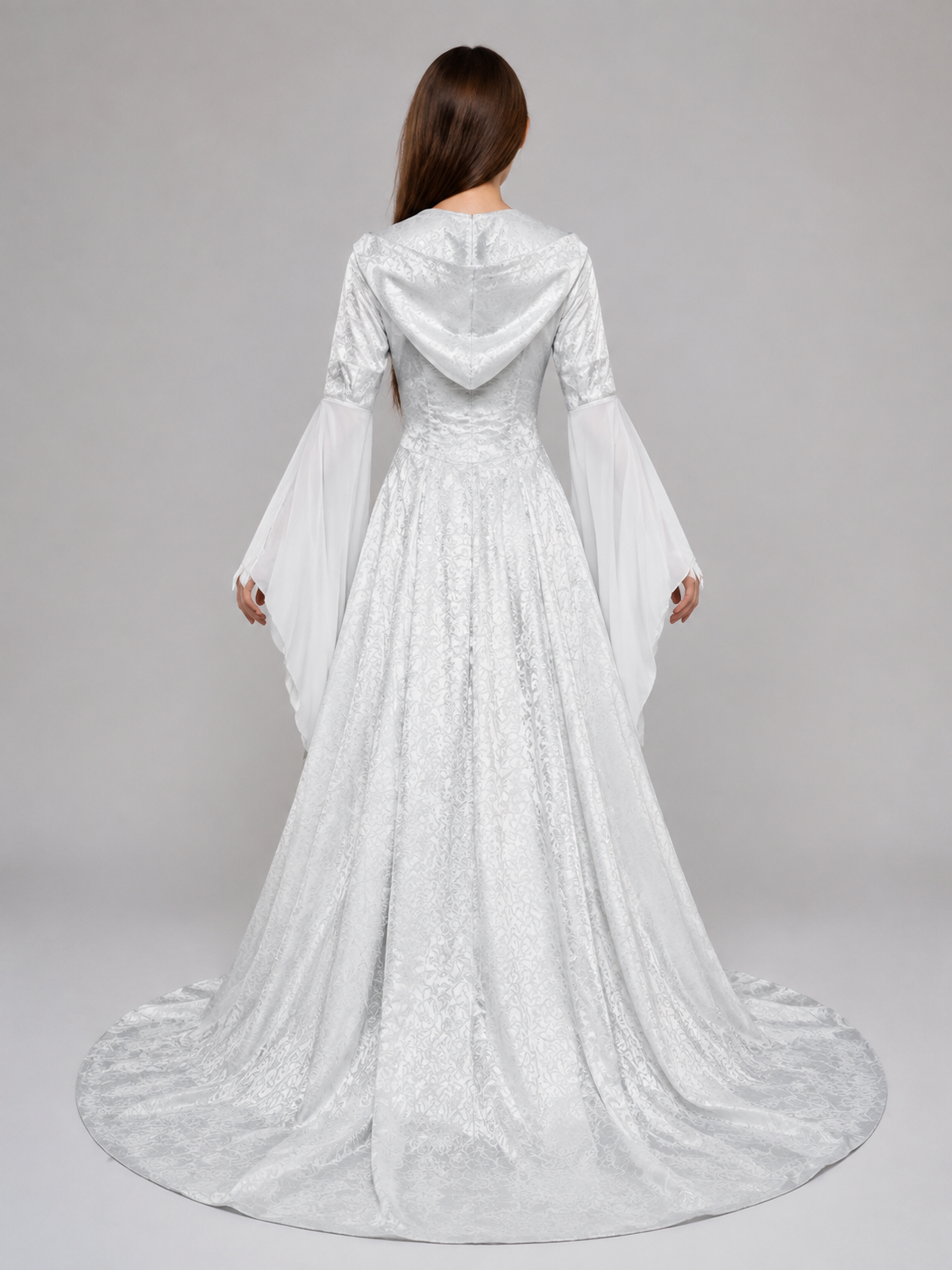White Medieval Hooded Dress for Cosplay back view