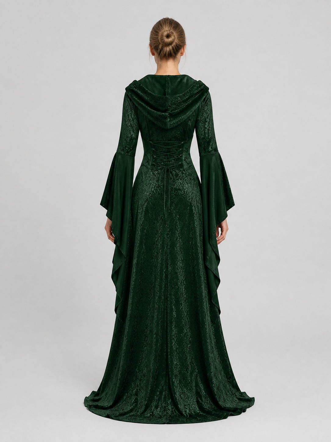 Gothic Hooded Dress with Waist Lacing back view