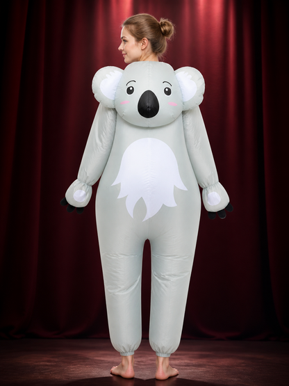 Unisex Adult Koala Animal Costume Bodysuit with Oversized Head and White Belly back view