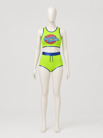 Bunny Squad Athletic Set, Neon Top and Shorts back view