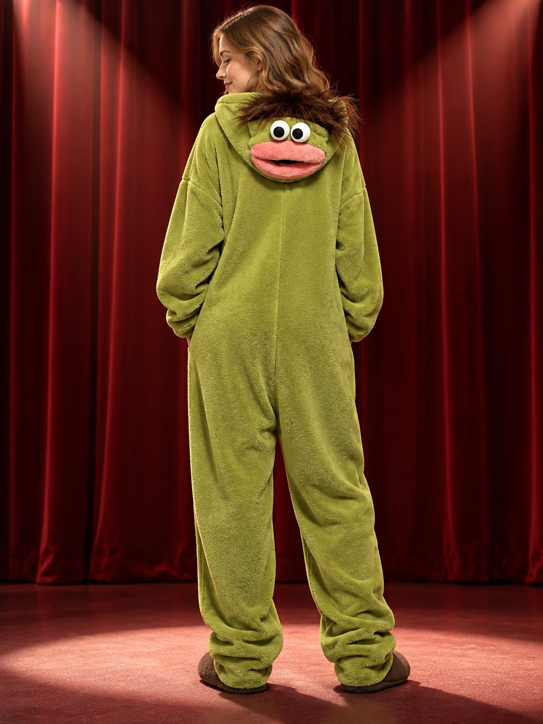 Insulated Olive Green Cartoon Pajama Jumpsuit