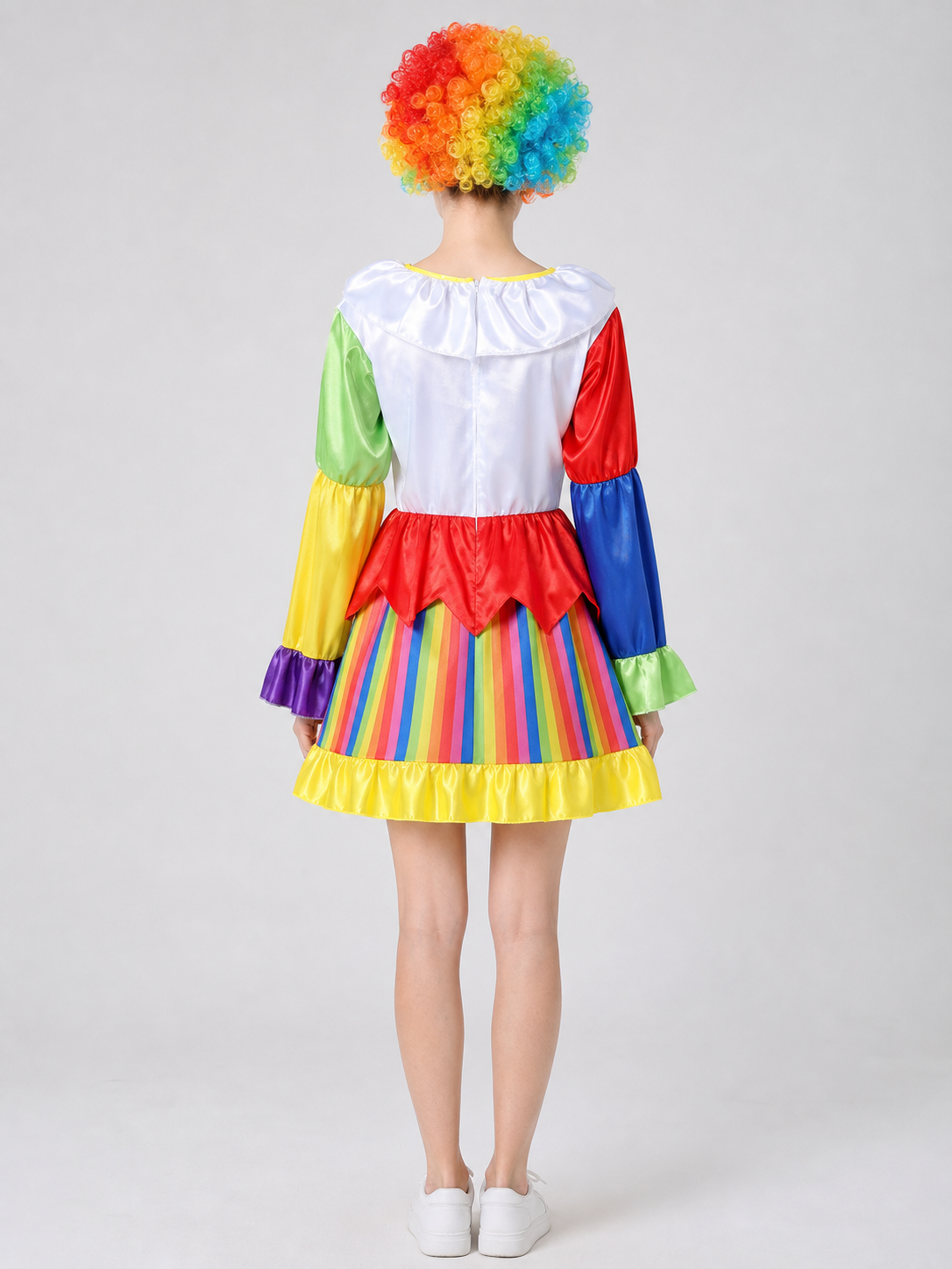 Clown Carnival Dress Costume with Rainbow Stripes