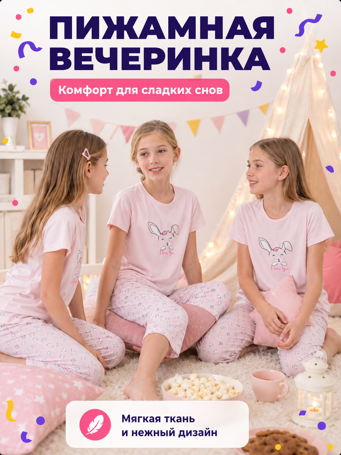 Kids' Pajama Set with Bunny Print and Cropped Pants back view