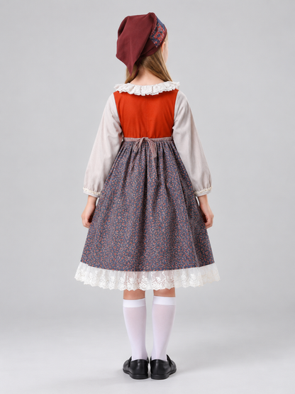 Kids' costume with dress, apron, and headscarf