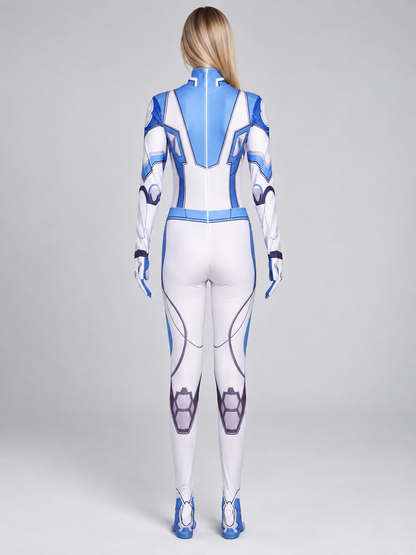 White and Blue Cosplay Costume with Number 4 and Emblem