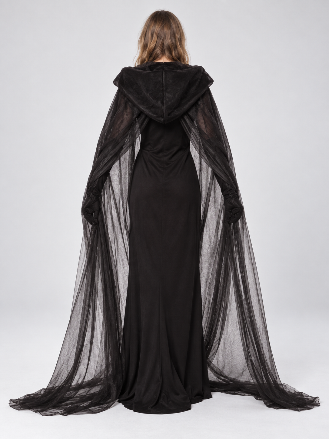 Black Ghost Carnival Costume with Hood and Dress